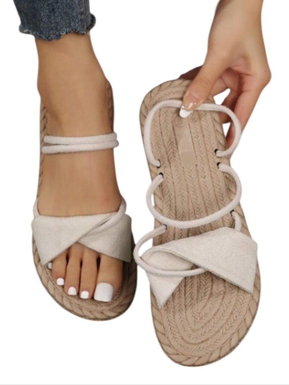 Beige Strappy Flat Slide Sandals Size 40/7.5 NWOT
